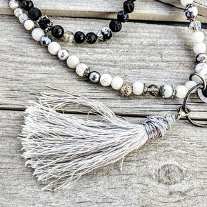 Long beaded Tassel Necklace, Gemstone